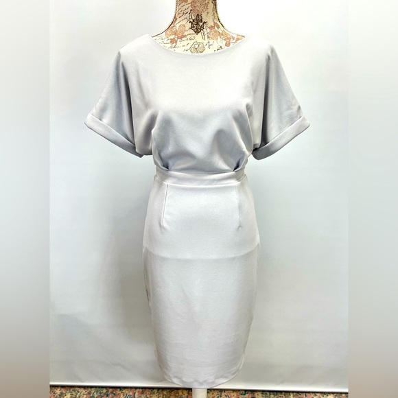 ALEXIA ADMOR Light gray JACQUELINE short sleeve cocktail midi dress size 8 - Picture 4 of 16